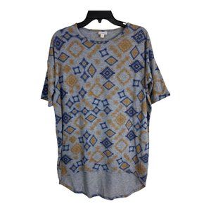 Lularoe Womens Shirt Adult Size XXS Gray Blue Hi Low Diamonds Short Sleeve